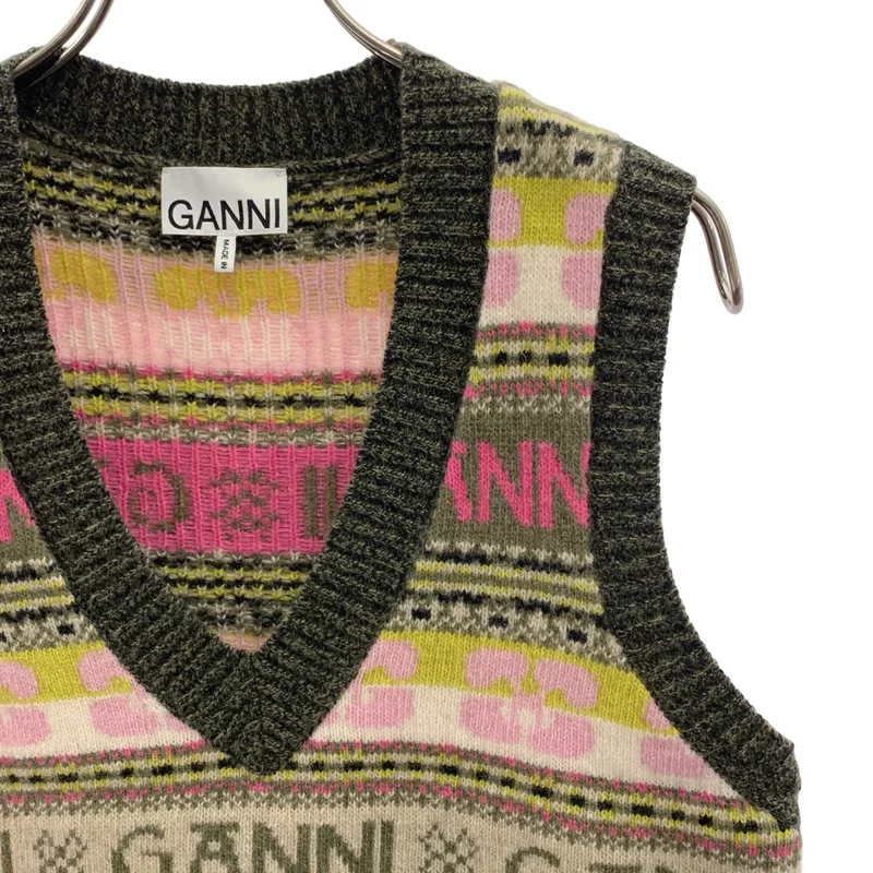 Ganni / ガニー | ウール ロゴ Vネック ニットベスト |