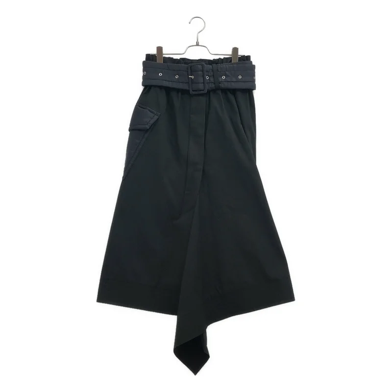 sacai / サカイ | コットン コーティング加工 ナイロン切り替え フロントジップスカート | 2 | レディース