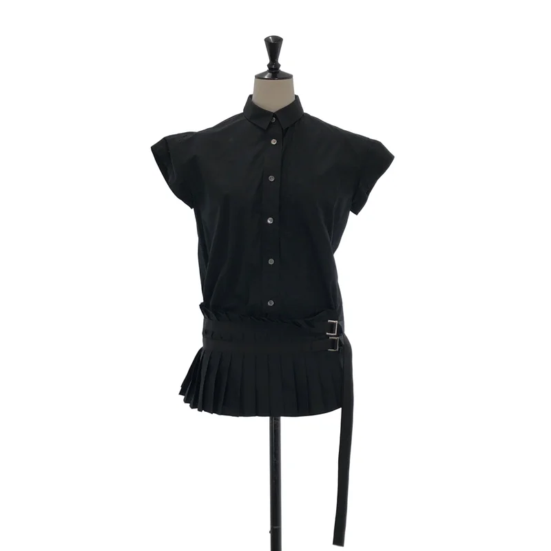 sacai / サカイ | コットン プリーツドッキング ブラウス | 1 | レディース