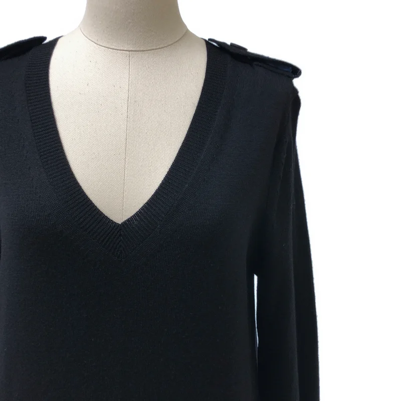 sacai / サカイ | ウール 異素材切り替え エポレット Vネック ニットワンピース | 2 | レディース