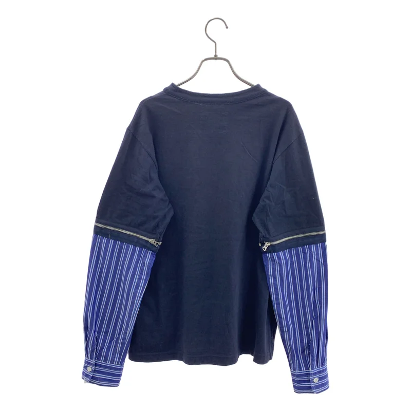 sacai / サカイ | 2020SS | ZIP SLEEVE LONG TEE / コットン ストライプ 切り替え ジップスリーブ ロングTシャツ カットソー | 1 | メンズ