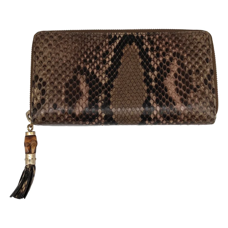 GUCCI / グッチ | レザー パイソン バンブータッセル ラウンドジップ ロングウォレット |