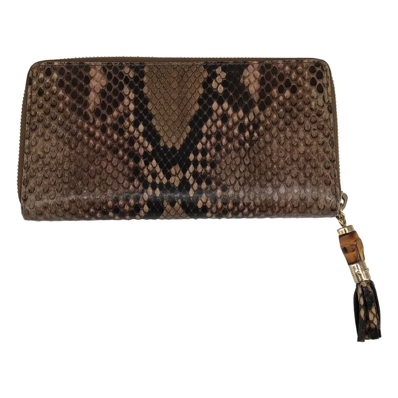 GUCCI / グッチ | レザー パイソン バンブータッセル ラウンドジップ ロングウォレット |