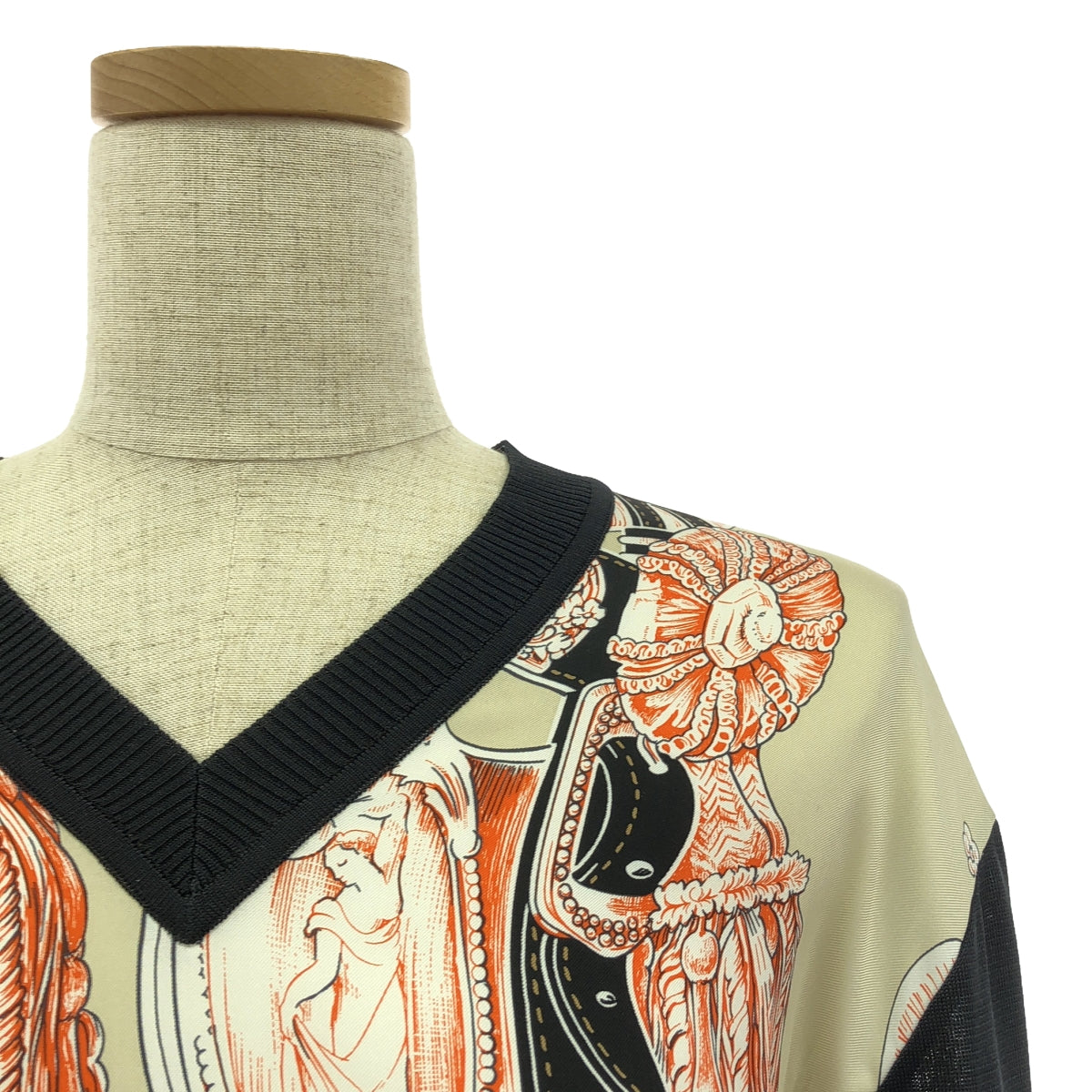 【美品】  HERMES / エルメス | silk 100％ / シルク ツイルレーヌ スカーフ ニット プルオーバー | 34 | イエロー/ホワイト | レディース 美品】 HERMES / エルメス | silk 100％ / シルク ツイルレーヌ