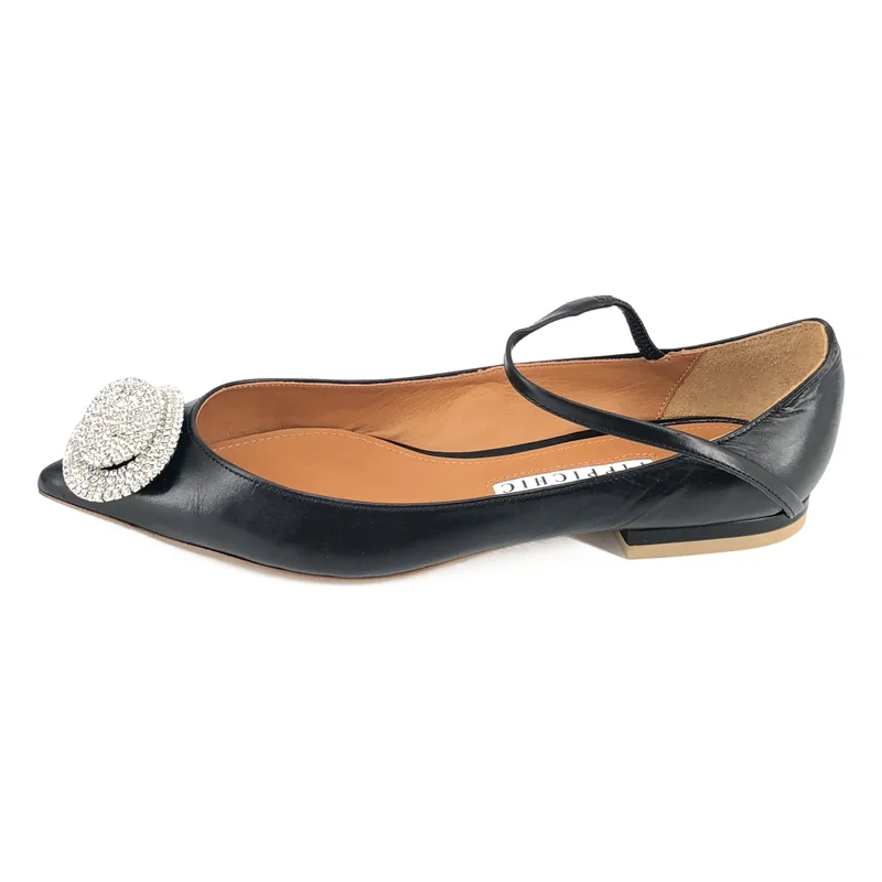 PIPPICHIC / ピッピシック | × UNITED ARROWS / ANNA JWL 別注 レザー ラインストーン装飾 フラットパンプス | 36 1/2 | レディース