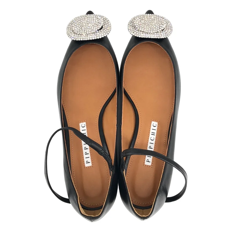 PIPPICHIC / ピッピシック | × UNITED ARROWS / ANNA JWL 別注 レザー ラインストーン装飾 フラットパンプス | 36 1/2 | レディース