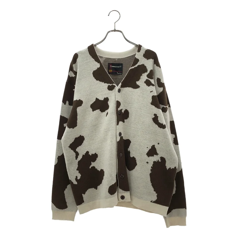 TOWN CRAFT / タウンクラフト | JAQUARD CARDIGAN 牛柄 Vネック カーディガン | large(42-44) | メンズ