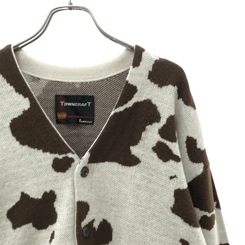 TOWN CRAFT / タウンクラフト | JAQUARD CARDIGAN 牛柄 Vネック カーディガン | large(42-44) | メンズ