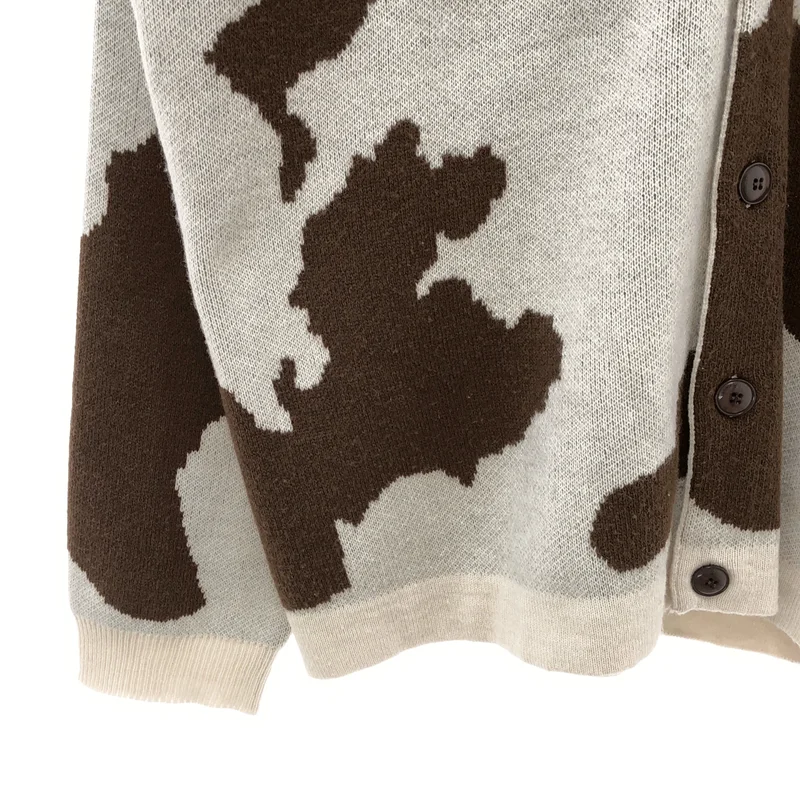 TOWN CRAFT / タウンクラフト | JAQUARD CARDIGAN 牛柄 Vネック カーディガン | large(42-44) | メンズ