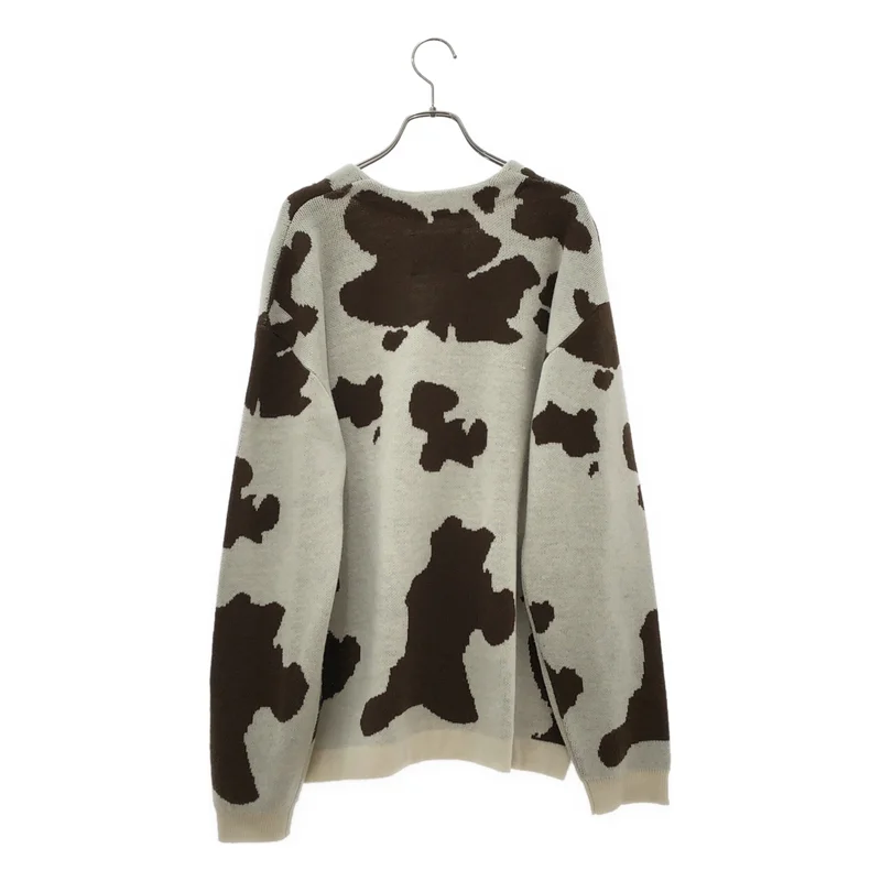 TOWN CRAFT / タウンクラフト | JAQUARD CARDIGAN 牛柄 Vネック カーディガン | large(42-44) | メンズ