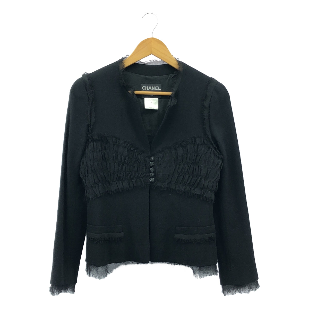 CHANEL / シャネル | ココマークボタン シアーギャザー ノーカラー