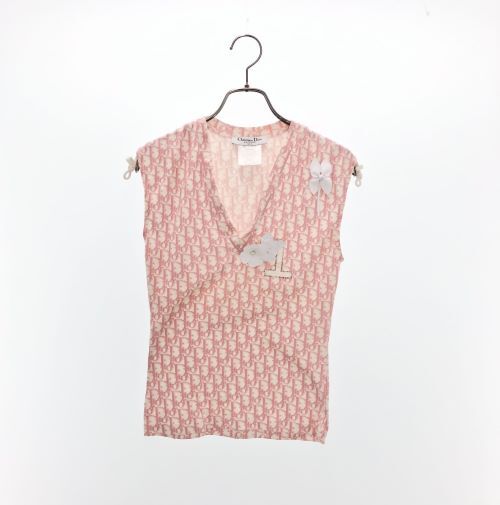Christian Dior / クリスチャンディオール | トロッター ラインストーン コットン Vネック タンクトップ | 6 | レディース