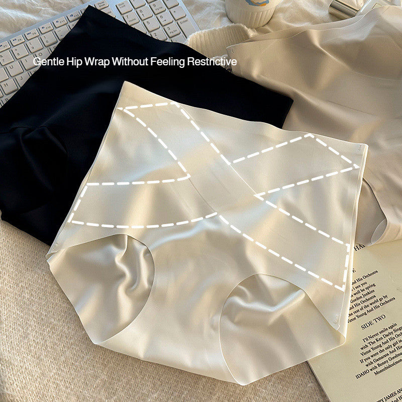 『Brelira』Ice Silk High Waisted Panties Anti-Bacterial Mulberry Silk Seamless Invisible Non-Marking Hip Lift Underwear