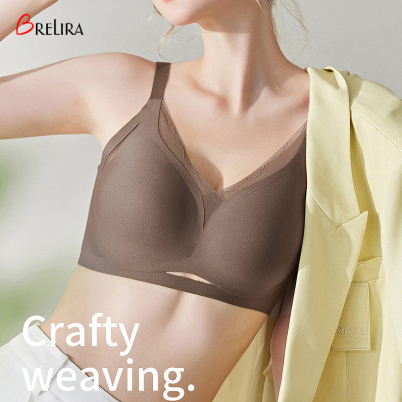 『Brelira』Fixed Cup Seamless Small Chest Gathered Push Up Bra Wireless Comfort Soft Support Lingerie