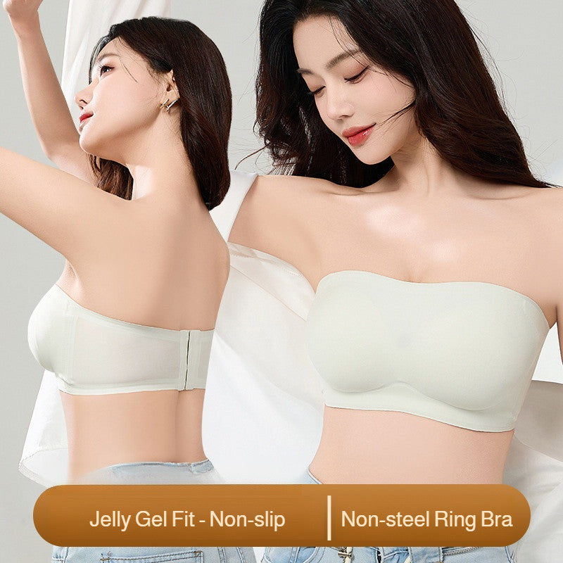 『Brelira』Strapless Push Up Bra Seamless Women Anti-Slip Jelly Grip Full Cup Bra Nonmarking Wireless Breathable Underwear