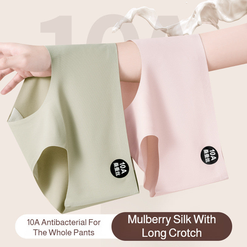 『Brelira』10A Antibacterial Panties Mid Waist Ice Silk Extended Mulberry Crotch Seamless Woman Underwear Breathable Yoga Panty