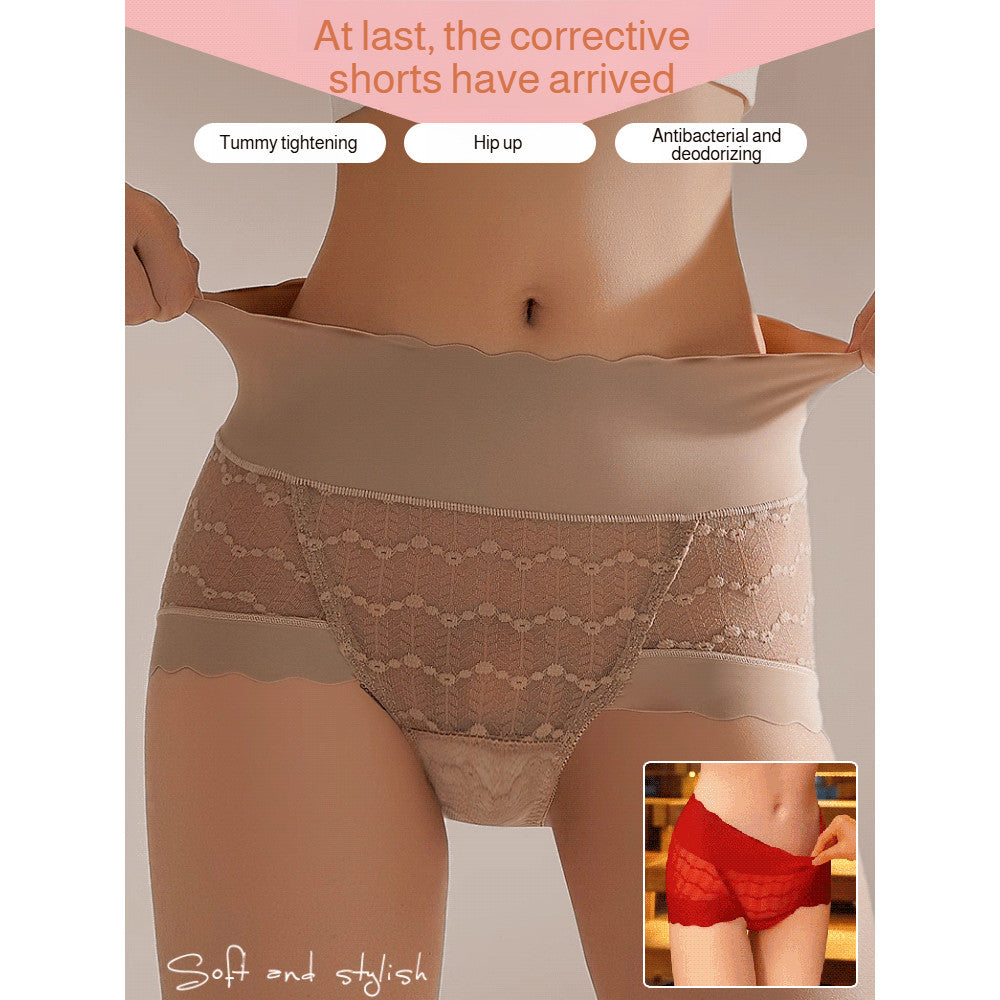 『Brelira』Lace Panties High Waist Plus Size Seamless Sexy Ladies Panty Mulberry Silk Crotch Butt Lift Breathable Underwear