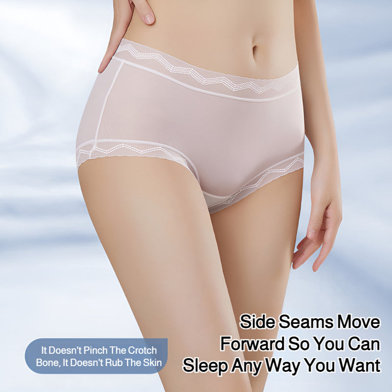 『Brelira』Ice Silk Seamless Panties Sexy Lace Antibacterial Invisible Breathable Panty Quick Dry Women Underwear