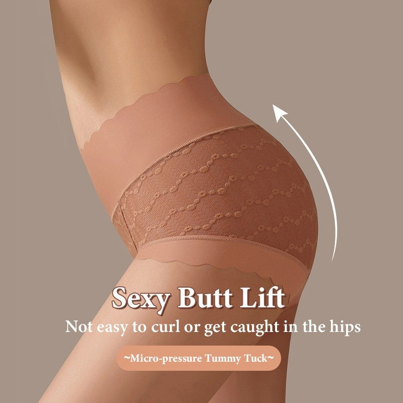 『Brelira』Lace Panties High Waist Seamless Sexy Ladies Panty Mulberry Silk Crotch Plus Size Lightweight Breathable Comfortable Underwear