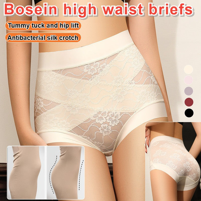 『Brelira』High Waist Lace Panties with Mulberry Silk Tummy Control