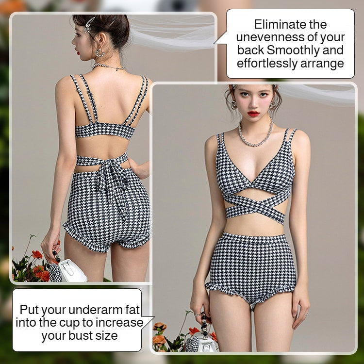 『Brelira』Houndstooth Split Bikini Set Women Sexy High-quality 3-piece Swimsuit Slim Swimwear