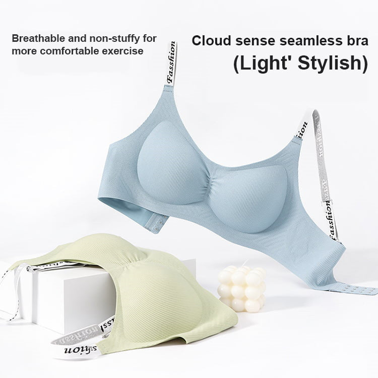 『Brelira』Wireless Push Up Bra Women Seamless Full Cup Anti Sagging Letter Straps Bra Breathable Underwear