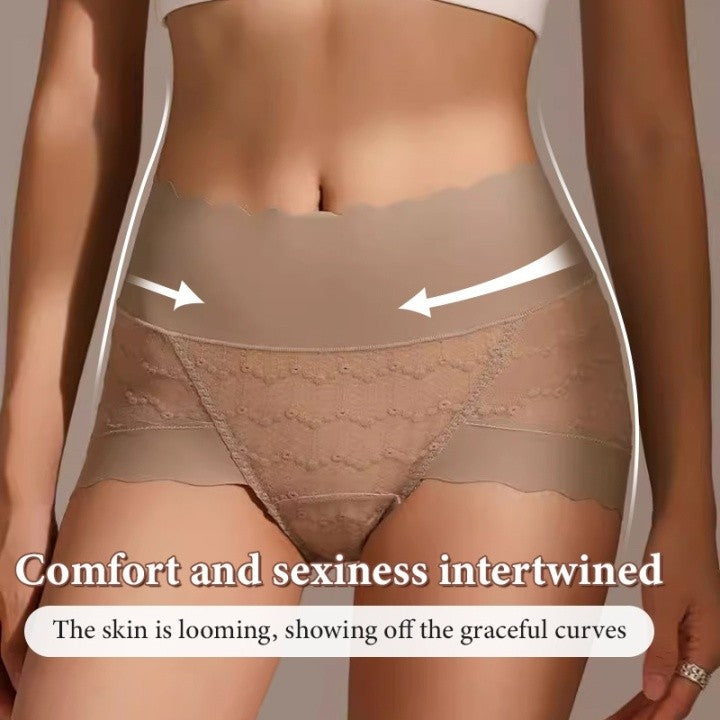 『Brelira』Lace Panties High Waist Seamless Sexy Ladies Panty Mulberry Silk Crotch Plus Size Lightweight Breathable Comfortable Underwear