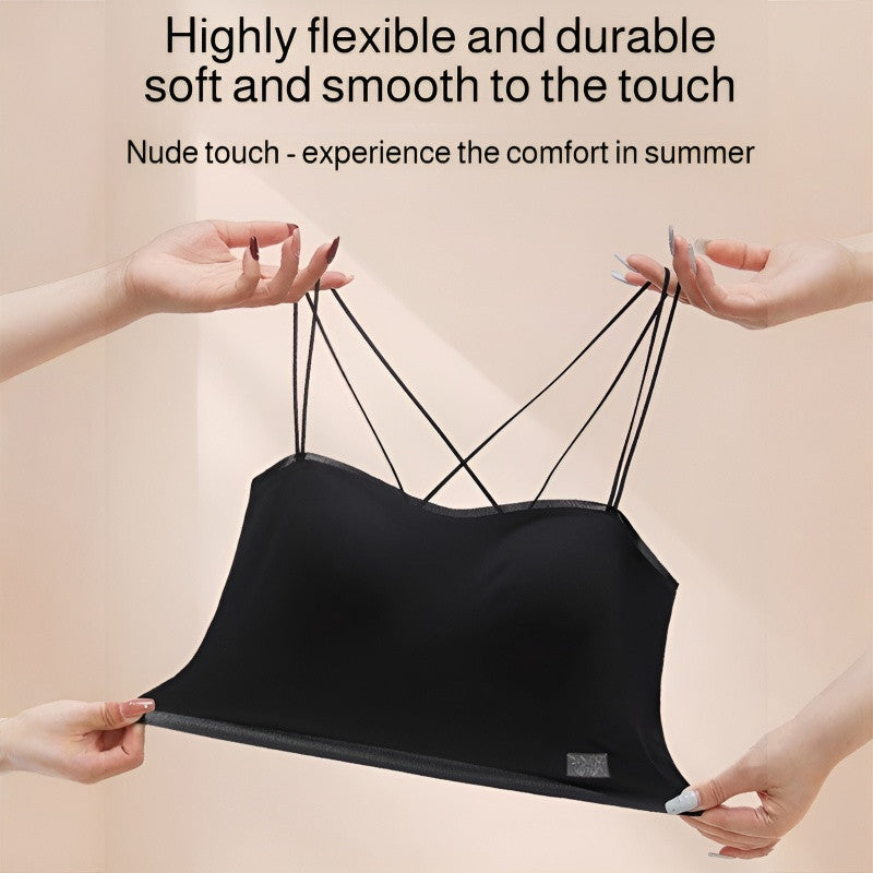 『Brelira』Crisscross Back Wireless Bra Full Cup Seamless Backless Bra Fixed Cup Soft Support Breathable Bralette