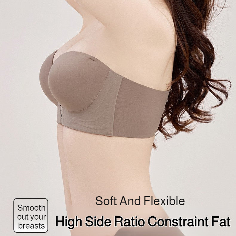 『Brelira』Strapless Push Up Bra Front Buckle Anti-Slip Seamless Underwear Women Lingerie Invisible Wrap Gathering Wireless Bra