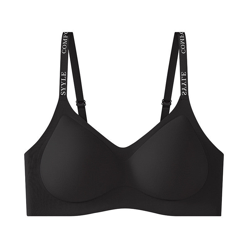 『Brelira』Letter Strap Bra Seamless Small Breasts Gathering Wireless Push Up Bra Breathable Anti-Sagging Women Underwear