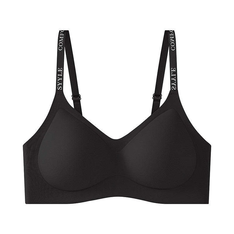 『Brelira』Letter Strap Bra Seamless Small Breasts Gathering Wireless Push Up Bra Breathable Anti-Sagging Women Underwear