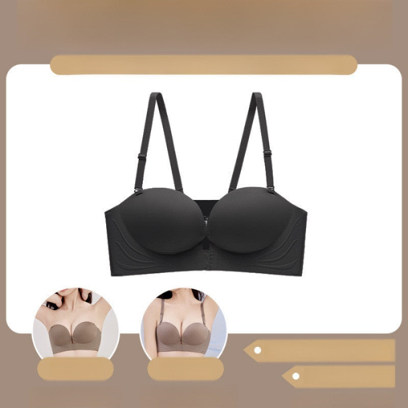 『Brelira』Strapless Push Up Bra Front Buckle Anti-Slip Seamless Underwear Women Lingerie Invisible Wrap Gathering Wireless Bra
