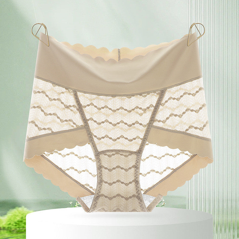『Brelira』Lace Panties High Waist Plus Size Seamless Sexy Ladies Panty Mulberry Silk Crotch Butt Lift Breathable Underwear