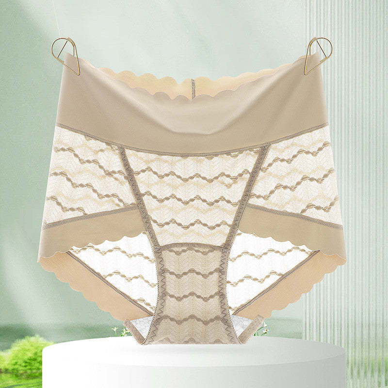 『Brelira』Lace Panties High Waist Plus Size Seamless Sexy Ladies Panty Mulberry Silk Crotch Butt Lift Breathable Underwear