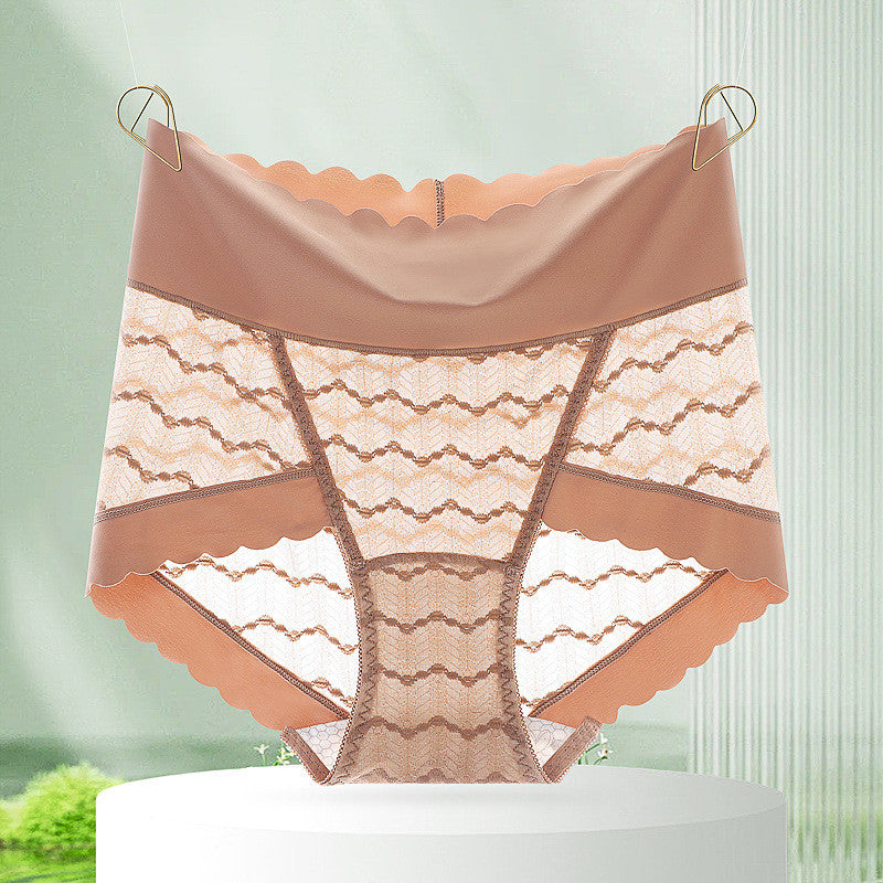 『Brelira』Lace Panties High Waist Plus Size Seamless Sexy Ladies Panty Mulberry Silk Crotch Butt Lift Breathable Underwear