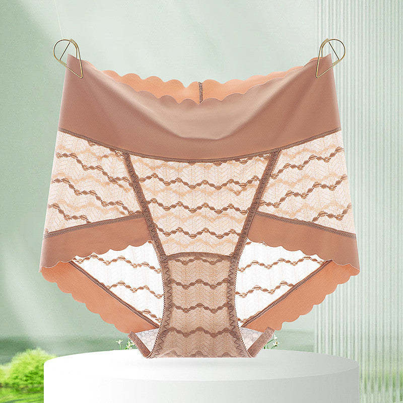 『Brelira』Lace Panties High Waist Plus Size Seamless Sexy Ladies Panty Mulberry Silk Crotch Butt Lift Breathable Underwear