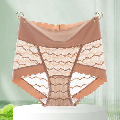 『Brelira』Lace Panties High Waist Plus Size Seamless Sexy Ladies Panty Mulberry Silk Crotch Butt Lift Breathable Underwear
