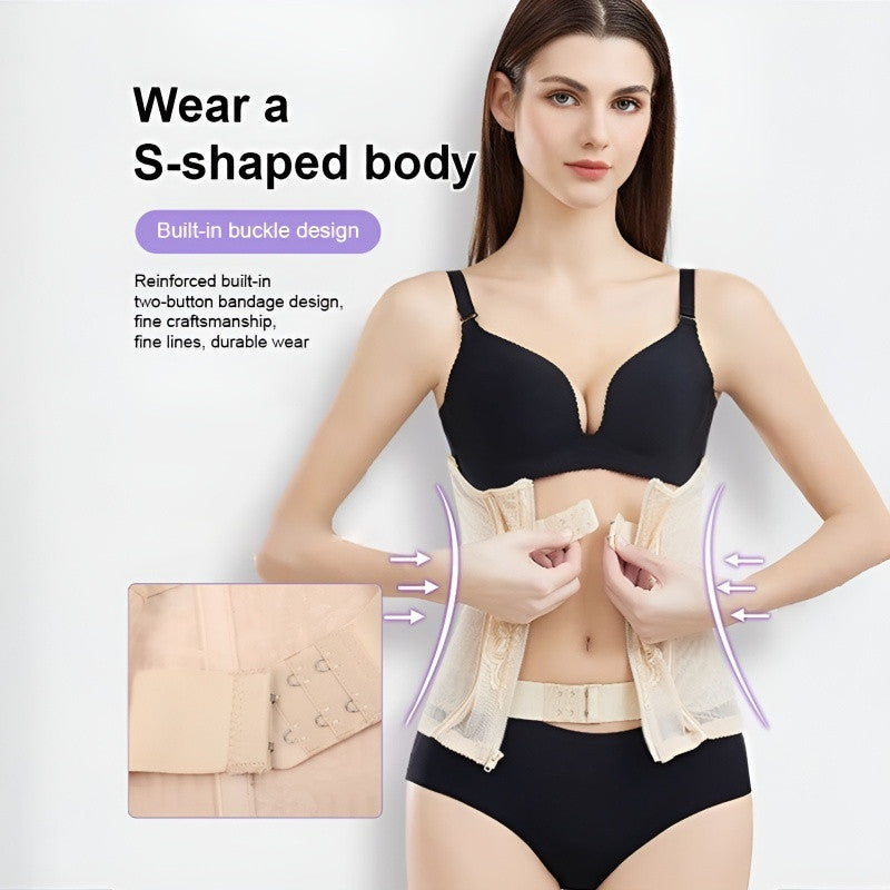 『Brelira』Zipper Waist Corset 9 Steel Bones Women Body Shaper Waist Slimming Trainer Postpartum Binder Breathable Mesh Adjustable Shapewear