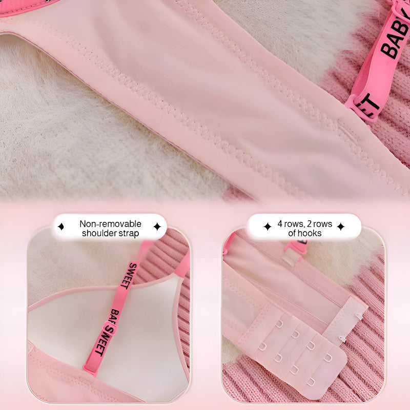 『Brelira』Letter Strap Bra Seamless Push-Up Bra Small Chest Gathering Wireless Summer Breathable Ultra-Thin Section Underwear