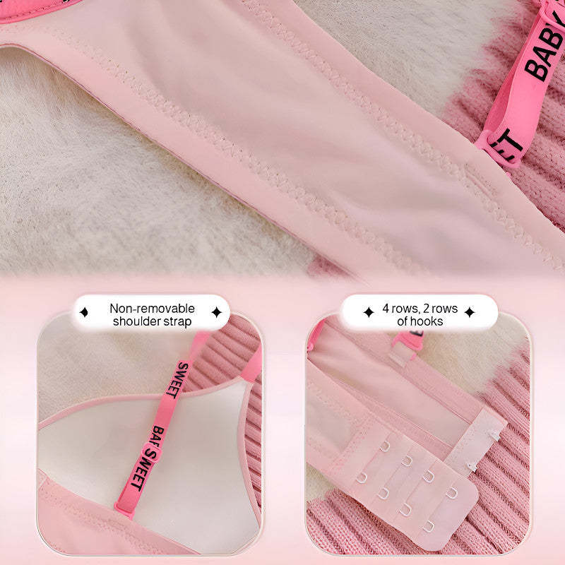 『Brelira』Letter Strap Bra Seamless Push-Up Bra Small Chest Gathering Wireless Summer Breathable Ultra-Thin Section Underwear