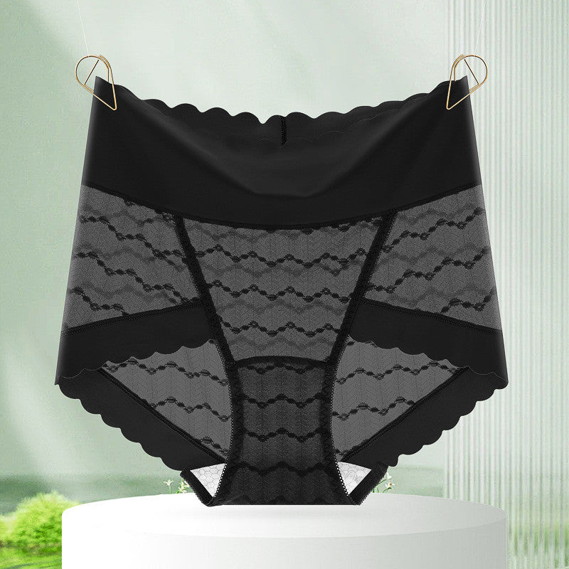 『Brelira』Lace Panties High Waist Plus Size Seamless Sexy Ladies Panty Mulberry Silk Crotch Butt Lift Breathable Underwear