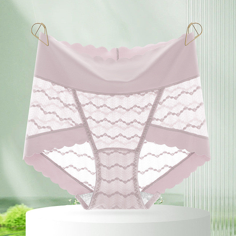 『Brelira』Lace Panties High Waist Plus Size Seamless Sexy Ladies Panty Mulberry Silk Crotch Butt Lift Breathable Underwear