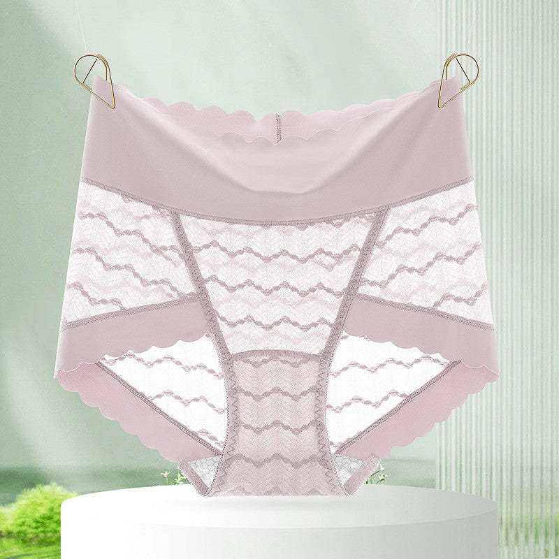 『Brelira』Lace Panties High Waist Plus Size Seamless Sexy Ladies Panty Mulberry Silk Crotch Butt Lift Breathable Underwear