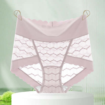 『Brelira』Lace Panties High Waist Plus Size Seamless Sexy Ladies Panty Mulberry Silk Crotch Butt Lift Breathable Underwear