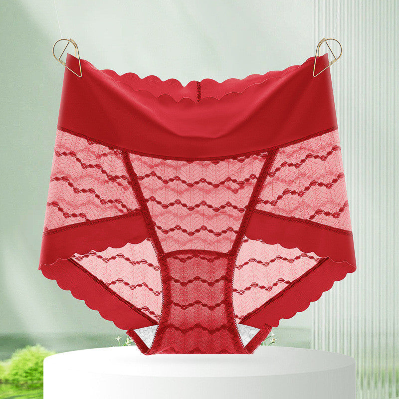 『Brelira』Lace Panties High Waist Plus Size Seamless Sexy Ladies Panty Mulberry Silk Crotch Butt Lift Breathable Underwear
