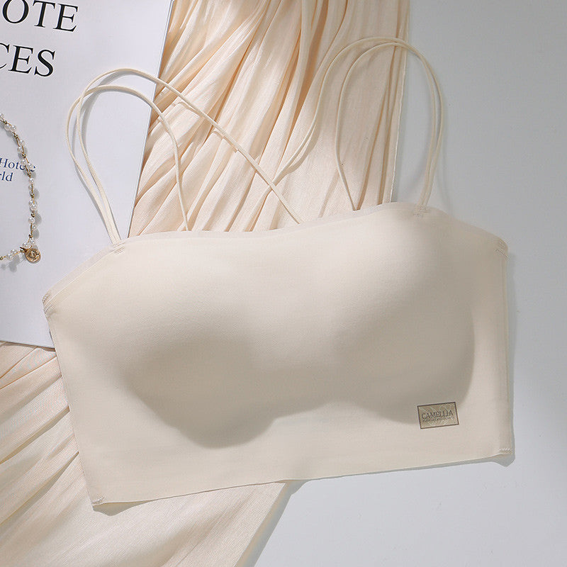 『Brelira』Crisscross Back Wireless Bra Full Cup Seamless Backless Bra Fixed Cup Soft Support Breathable Bralette