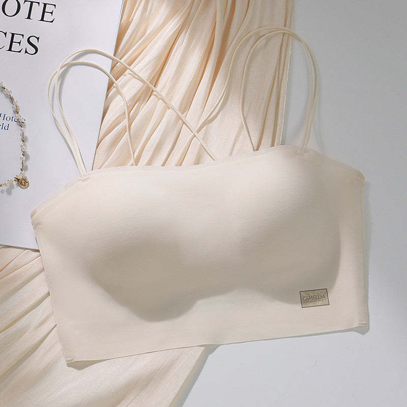 『Brelira』Crisscross Back Wireless Bra Full Cup Seamless Backless Bra Fixed Cup Soft Support Breathable Bralette