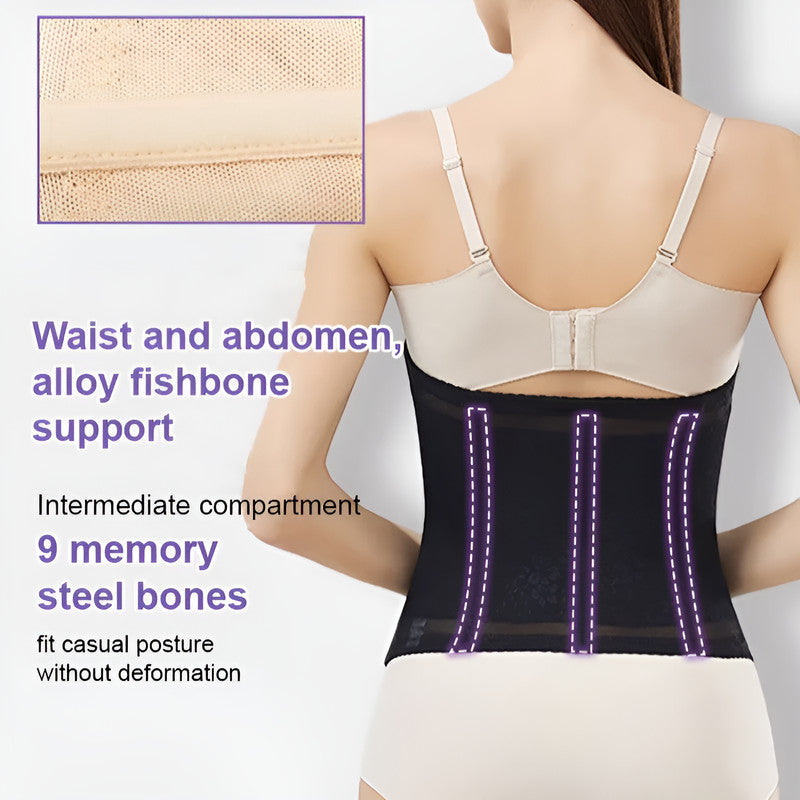 『Brelira』Zipper Waist Corset 9 Steel Bones Women Body Shaper Waist Slimming Trainer Postpartum Binder Breathable Mesh Adjustable Shapewear