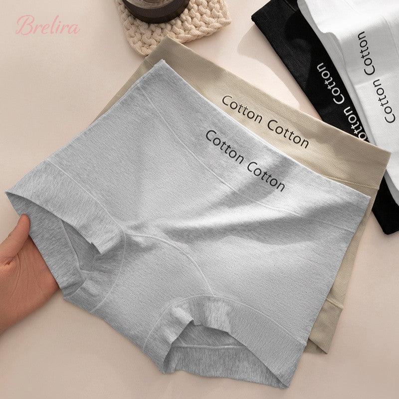 『Brelira』100% Cotton Mid-Waist Boxer Panties – Seamless & Breathable Comfort