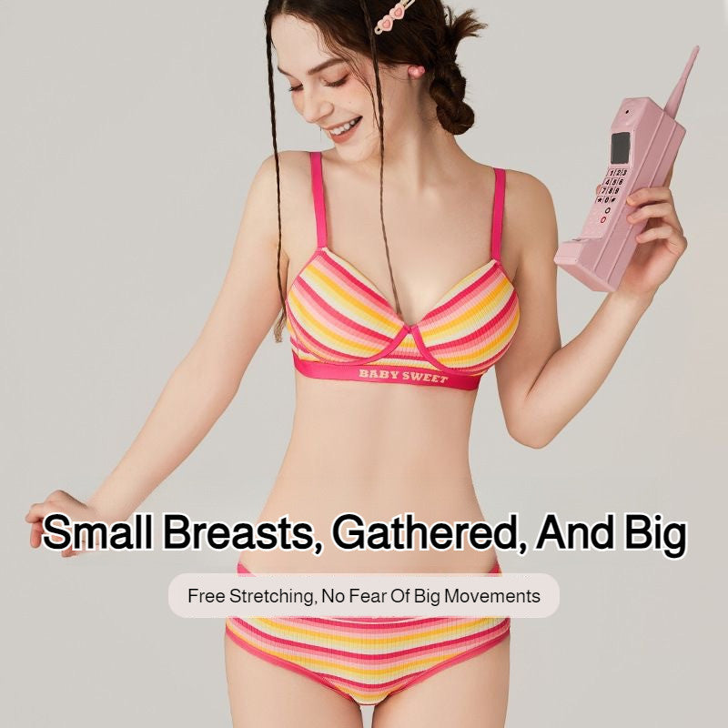 『Brelira』Dopamine Bra Sexy Small Chest Push Up Bra Rainbow Stripe Gather Adjustable Soft Cup Seamless Women Underwear